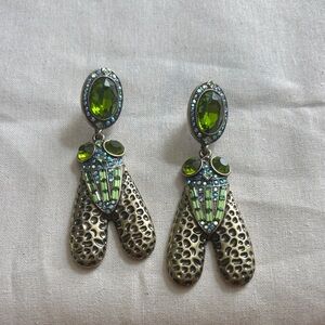 Heidi Daus cigarra  Elegant Green and Gold Drop Earrings
